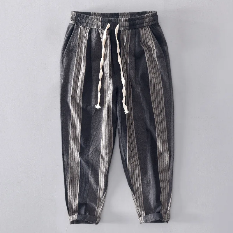 Men's Straight Cotton Linen Full Pants Striped Trousers Casual Slim Leg Pencil Pants Men Elastic Waist Male Fashion Pants PT-389
Men's Straight Cotton Linen Full Pants Striped Trousers Casual Slim Leg Pencil Pants Men Elastic Waist Male Fashion Pants PT-389