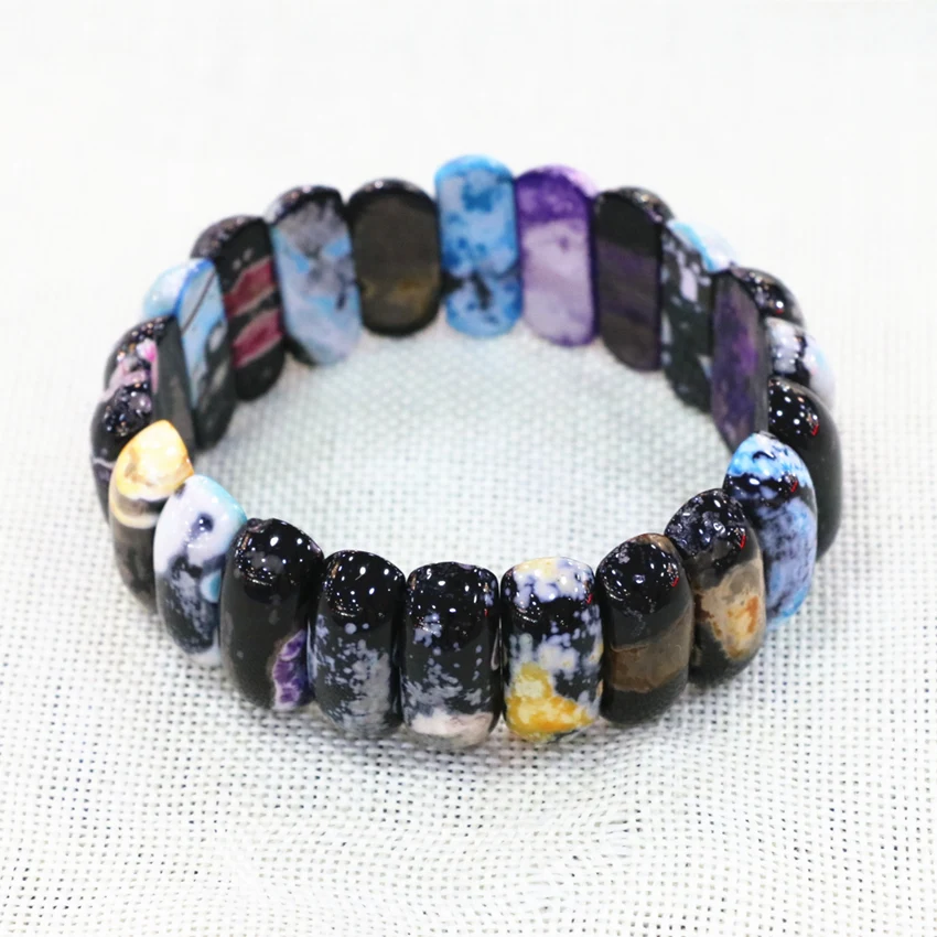 Charms Women Bracelet Fire Agates Natural Stone Multicolor Beads 10x25mm Geometry New Fashion Manual Bangle Jewels 7.5inch B3269
Charms Women Bracelet Fire Agates Natural Stone Multicolor Beads 10x25mm Geometry New Fashion Manual Bangle Jewels 7.5inch B3269