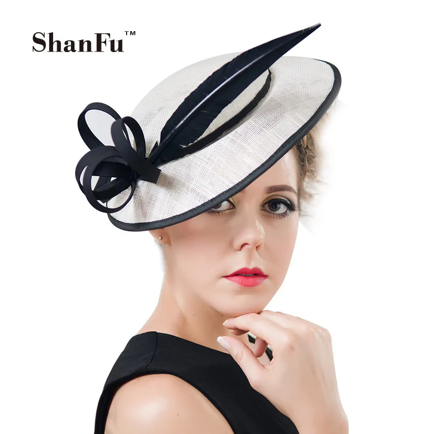 

ShanFu Women's Hats and Fascinators Vintage Sinamay Sagittate Feather Fascinator with Headband tocados sombreros bodas SFC12500