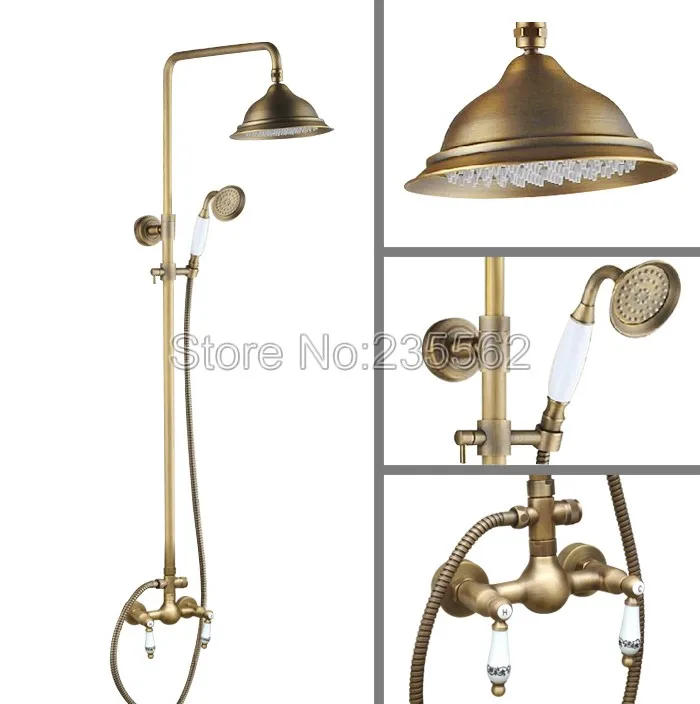 Wall Mounted Antique Brass Bathroom Rain Shower Faucet Set with Shower Heads + Ceramic Handheld Spray Mixer Taps lan106
Wall Mounted Antique Brass Bathroom Rain Shower Faucet Set with Shower Heads + Ceramic Handheld Spray Mixer Taps lan106