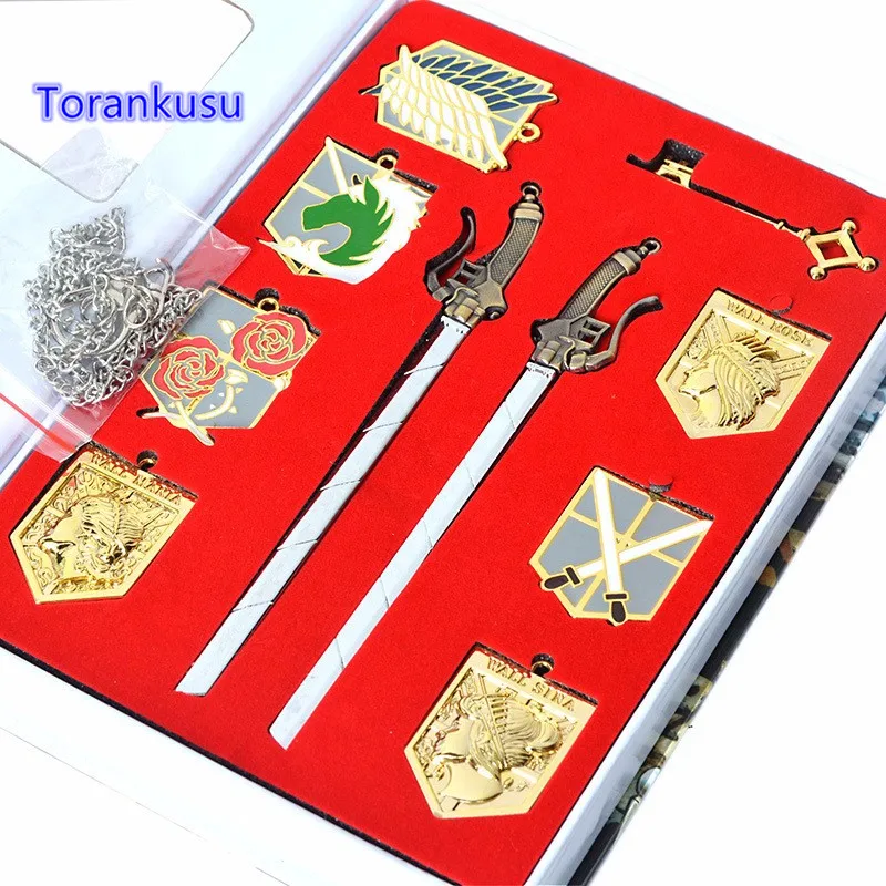 Attack On Titans Badge Weapon Keychain Set Toy Zinc Alloys Golden Pendan Key Chain Shingeki No Kyojin Action Figures Toys Model
Attack On Titans Badge Weapon Keychain Set Toy Zinc Alloys Golden Pendan Key Chain Shingeki No Kyojin Action Figures Toys Model
