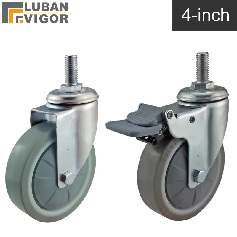 4 inch ,TPE tread Universal wheel/casters,with brake,M12X25,Wearable,impact-resistant, ground protection furniture casters
4 inch ,TPE tread Universal wheel/casters,with brake,M12X25,Wearable,impact-resistant, ground protection furniture casters