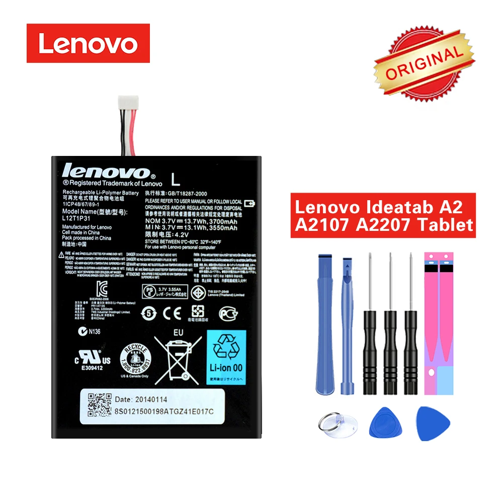 Original Battery L12T1P31 for Lenovo Ideatab A2 A2107 A2207 Tablet Akku with Repair Tools
Original Battery L12T1P31 for Lenovo Ideatab A2 A2107 A2207 Tablet Akku with Repair Tools