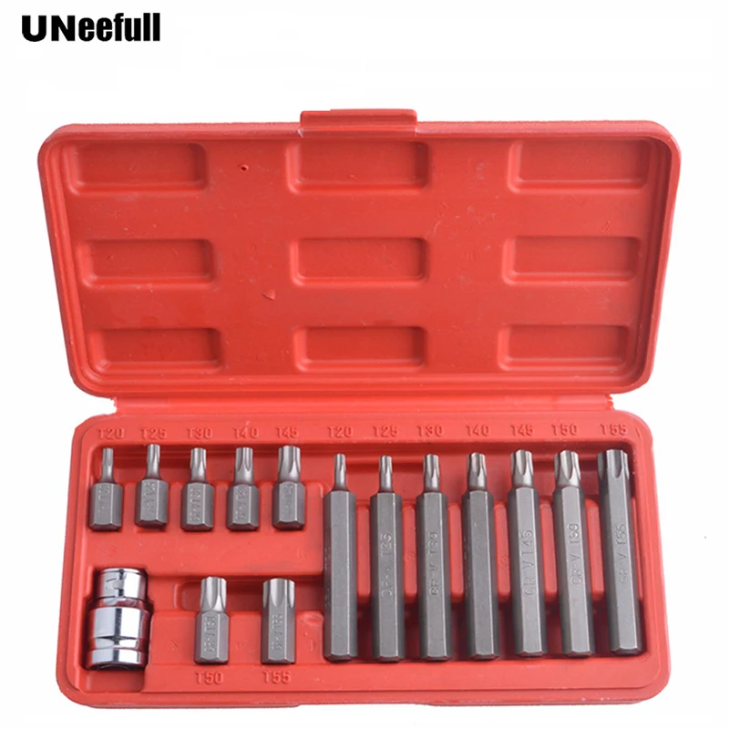 UNeefull 14PC Torx bits and 1PC 1/2 inch Drive Socket Adaptor,Chrome vanadium alloy steel screwdriver set including T50,T25,T40
UNeefull 14PC Torx bits and 1PC 1/2 inch Drive Socket Adaptor,Chrome vanadium alloy steel screwdriver set including T50,T25,T40