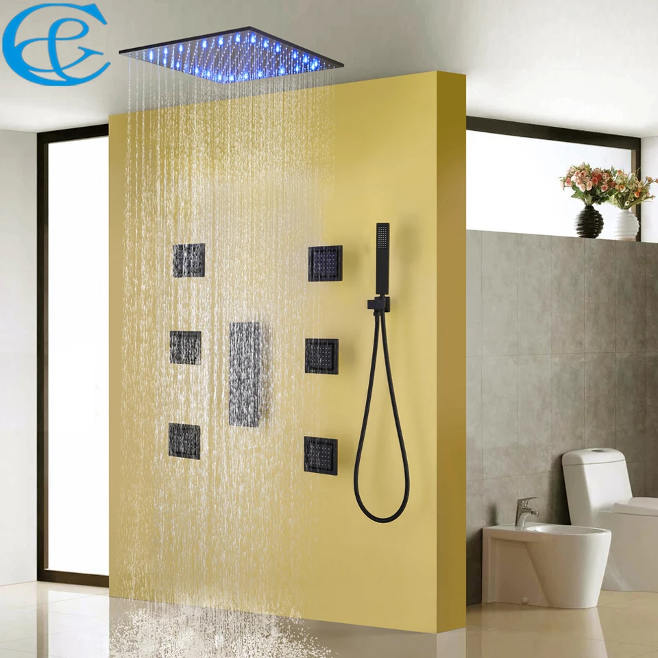 Bathroom Shower Faucet Set Blacken Shower Panel Rain Ceiling Water Temperature LED Shower Head Bath & Shower Valve Mixer Holder
Bathroom Shower Faucet Set Blacken Shower Panel Rain Ceiling Water Temperature LED Shower Head Bath & Shower Valve Mixer Holder