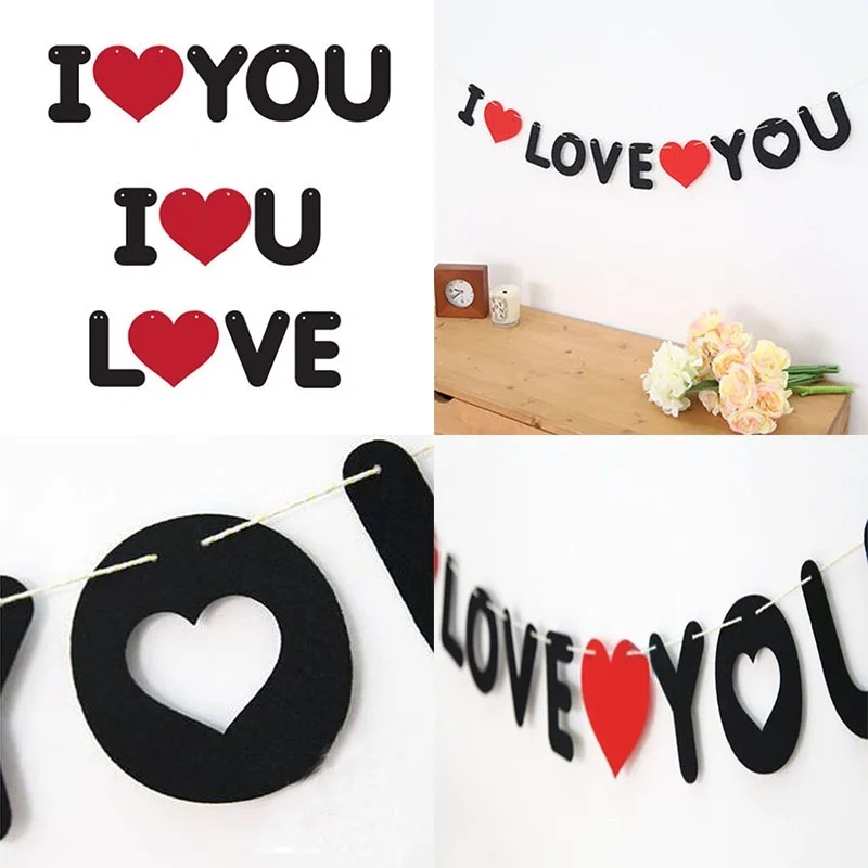 1 комплект черный и красный цвета надпись I LOVE YOU Вымпел флаг украшение для свадьбы