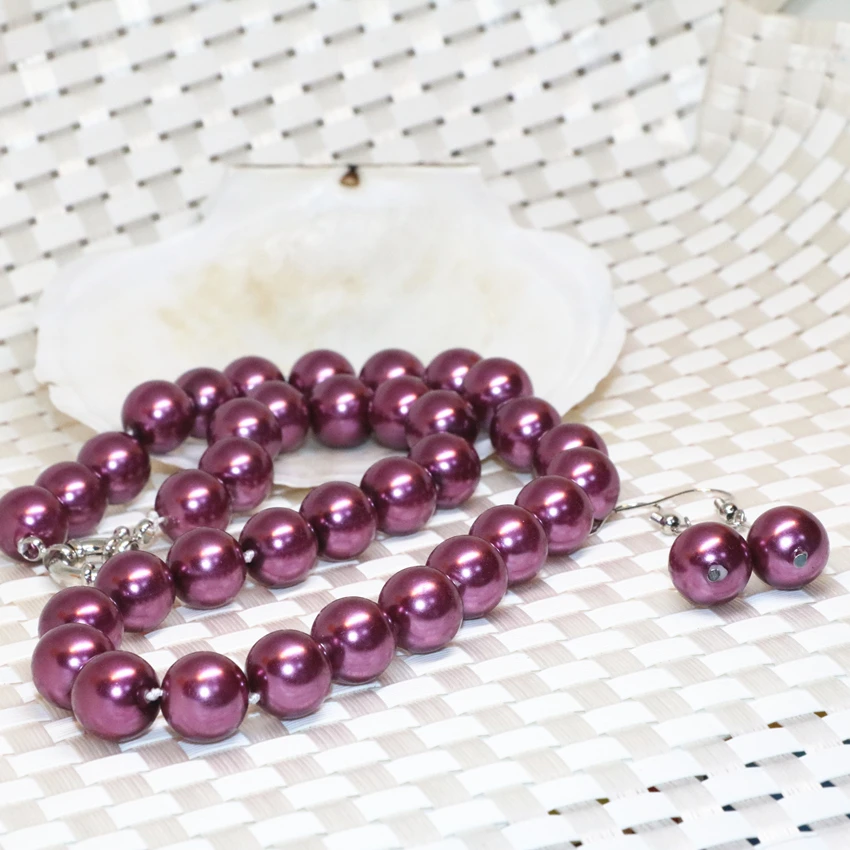 Party gifts purple 12mm round simulated-pearl shell beads earrings necklace for women anniversary jewelry set 18inch B2334
Party gifts purple 12mm round simulated-pearl shell beads earrings necklace for women anniversary jewelry set 18inch B2334