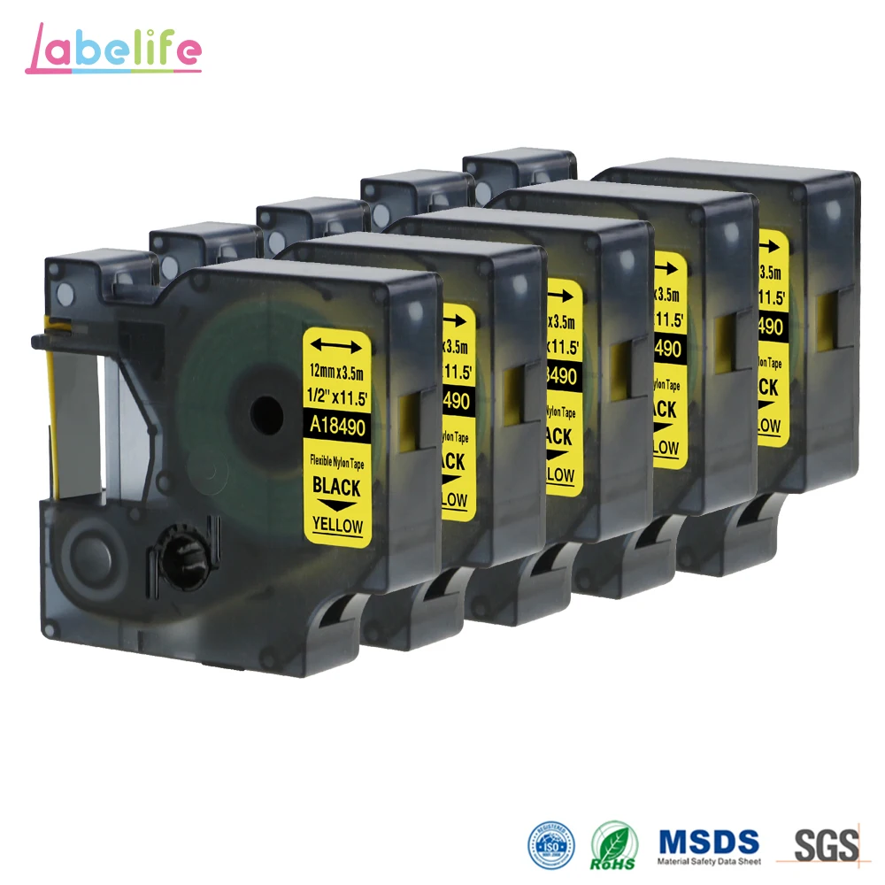5 Pack 18490 Rhino Flexible Nylon Label For DYMO S0718080 Black on Yellow 12mm Industrial Labels for DYMO Rhino Label Printer
5 Pack 18490 Rhino Flexible Nylon Label For DYMO S0718080 Black on Yellow 12mm Industrial Labels for DYMO Rhino Label Printer