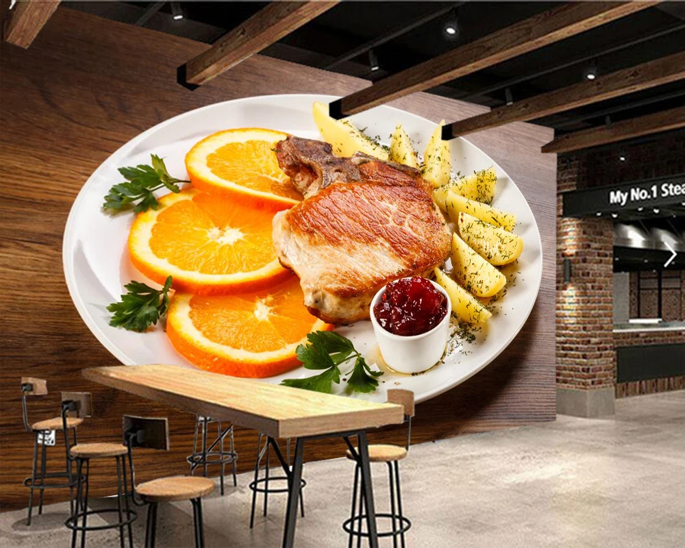 Papel де parede мясных продуктов картофельные оранжевые фрукты еда 3d обои гостиная