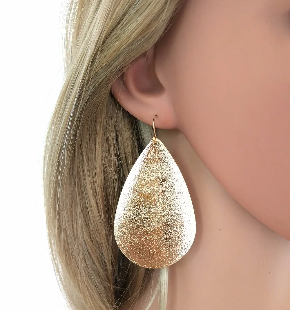 

New 4 colors Big water drop Earring delicate dull polish Metallic Hyperbole Huge Leave Teardrop sheet iron Earring for Women