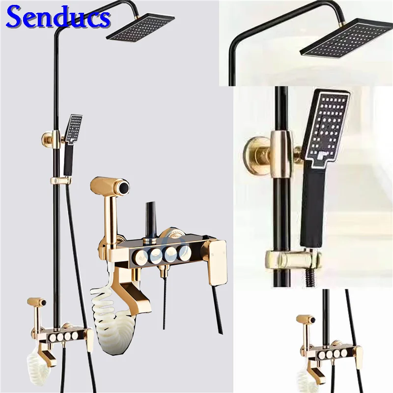 Senducs Space Aluminum Black Gold Shower Set Fashion Gold Bathroom Bidet Square Top Shower Quality Aluminum Shower Set
Senducs Space Aluminum Black Gold Shower Set Fashion Gold Bathroom Bidet Square Top Shower Quality Aluminum Shower Set