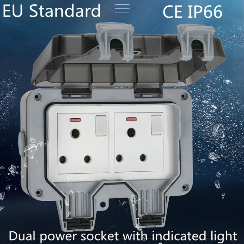 iP66 outdoor / bathroom waterproof wall switch dual power European standard wall socket 16A / 220-250V
iP66 outdoor / bathroom waterproof wall switch dual power European standard wall socket 16A / 220-250V