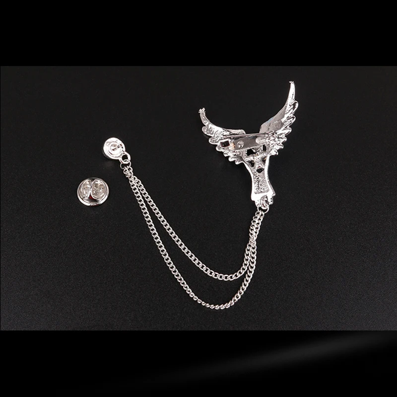 Brooches Broches Eagle Fashion Crystal Brooch Tassel Chain Clip Sliver Gold Collar Shirt Buttoned Pin Male Accessories | Украшения и