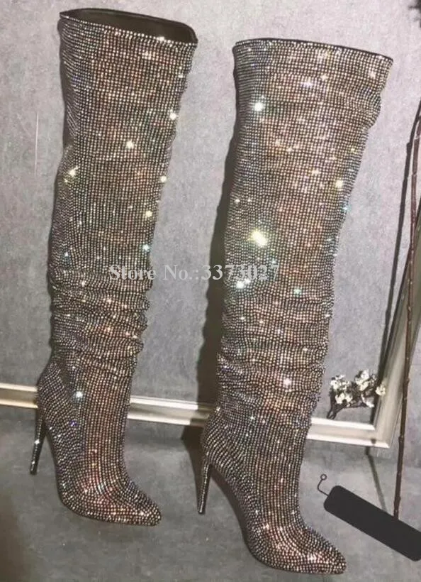 New Pointed Toe Crystal Thigh High Women Boots Fashion Thin Heels Over Knee Ladies Long Boots Shinning Rhinestone Party Shoes
New Pointed Toe Crystal Thigh High Women Boots Fashion Thin Heels Over Knee Ladies Long Boots Shinning Rhinestone Party Shoes