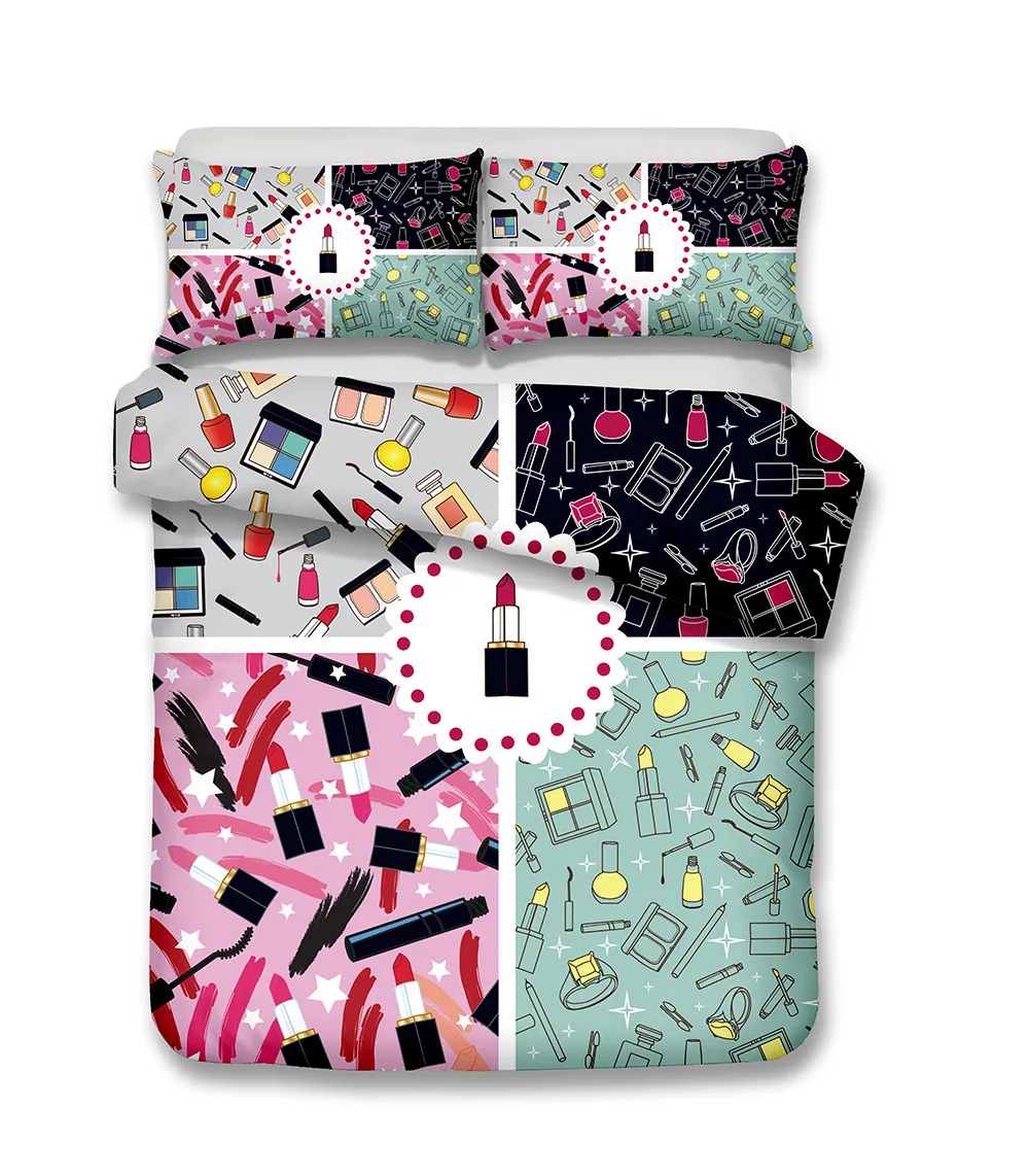 Girls Red Duvet Cover Set Cosmetic Bow Makeup Pattern with Perfume Lipstick Nail Polish Brush Modern Lady High Heels Bedding Set
Girls Red Duvet Cover Set Cosmetic Bow Makeup Pattern with Perfume Lipstick Nail Polish Brush Modern Lady High Heels Bedding Set