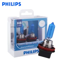Original Philips H8 12V 35W Diamond Vision 5000K Xenon Super White Fog Light Halogen Bulbs Car Lamps PGJ19-1 12360DV S2, Pair