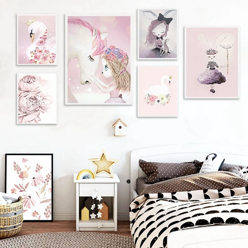 Watercolor Pink Unicorn Deer Rabbit Swan Canvas Art Prints Girls Room Decor Nordic Cartoon Animals Canvas Painting Wall Pictures
Watercolor Pink Unicorn Deer Rabbit Swan Canvas Art Prints Girls Room Decor Nordic Cartoon Animals Canvas Painting Wall Pictures