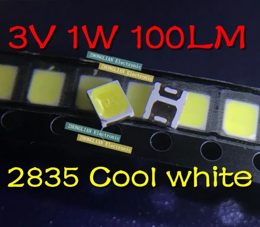 

50PCS/Lot SMD 2835 3.5* 2.8* 0.8MM LED Beads Cool white 3V 1W 100LM 6000-6500K