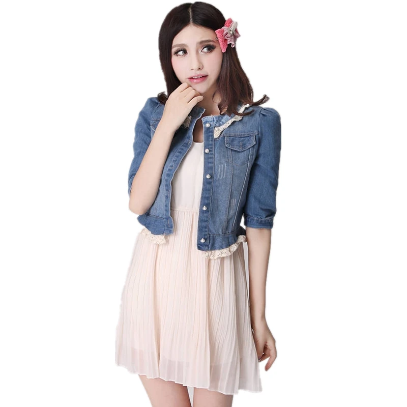 Women Lace Short Denim Jacket Coat Lady Retro Slim Jeans Jacket Summer Three Quarter Sleeve Cropped Jackets Tops For Girls
Women Lace Short Denim Jacket Coat Lady Retro Slim Jeans Jacket Summer Three Quarter Sleeve Cropped Jackets Tops For Girls