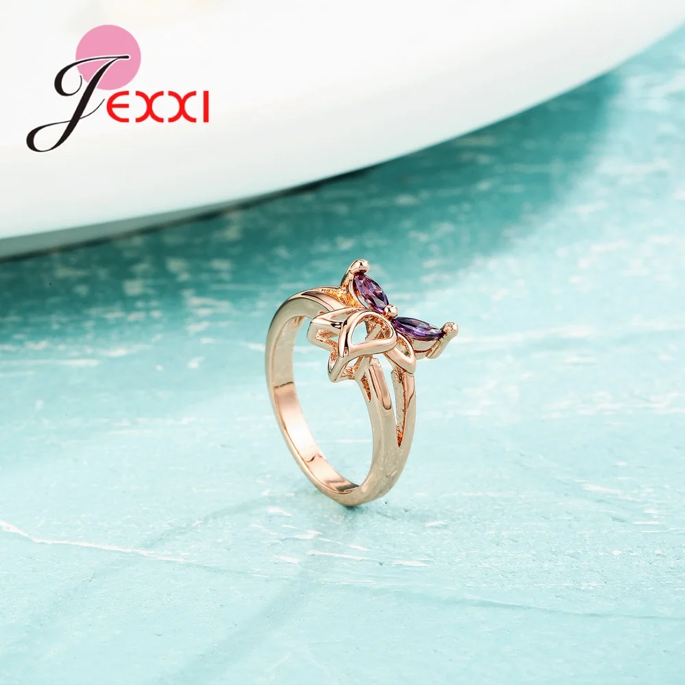 Good Quality Rose Gold Color Noble Purple Classical Cubic Zirconia Wedding Engagement Ring for Women Girls Gifts Bague | Украшения и