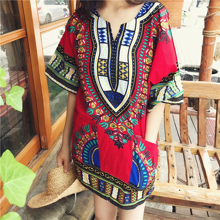 Summer dashiki Women's Retro Tshirts Bohemian Tops V-neck Loose Short Sleeved Blouse 
Summer dashiki Women's Retro Tshirts Bohemian Tops V-neck Loose Short Sleeved Blouse