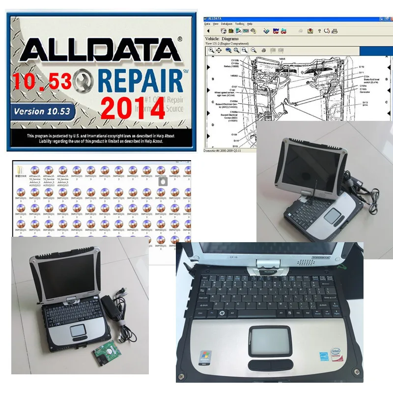 ALlDATA софтвер 2015 все данные ремонта 1ТБ жесткий диск + высококачественный ноутбук CF19 Toughbook установлен.