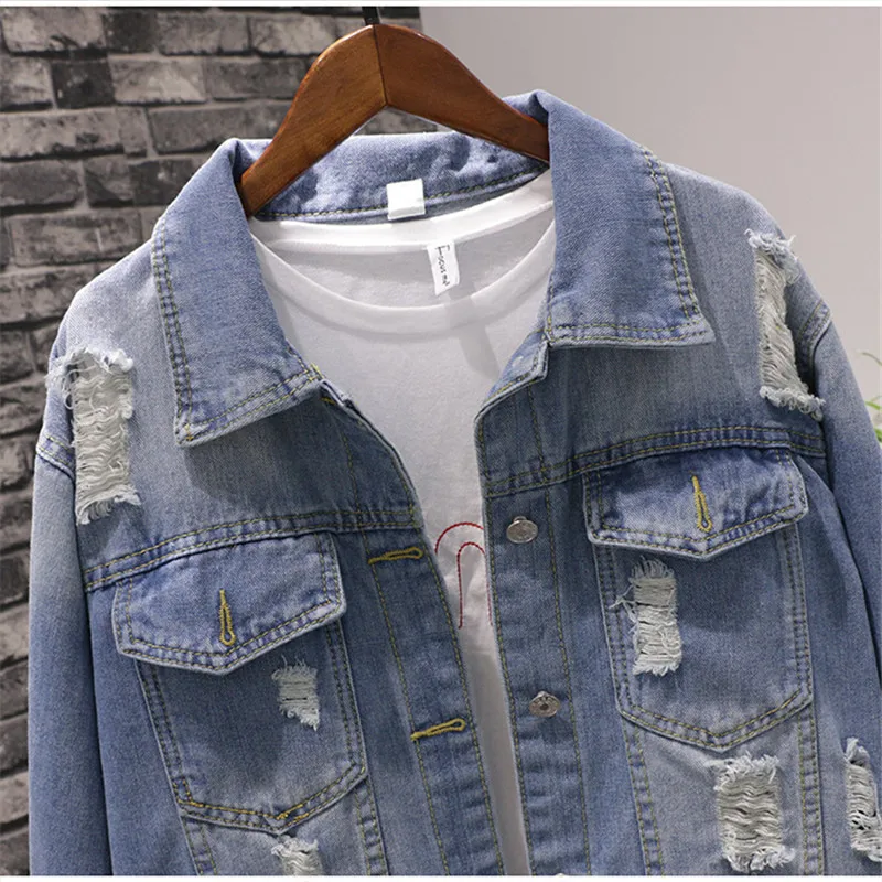Fashion art holes denim jacket women turn down collar full sleeve frayed coat outerwear new 2019 autumn winter
Fashion art holes denim jacket women turn down collar full sleeve frayed coat outerwear new 2019 autumn winter