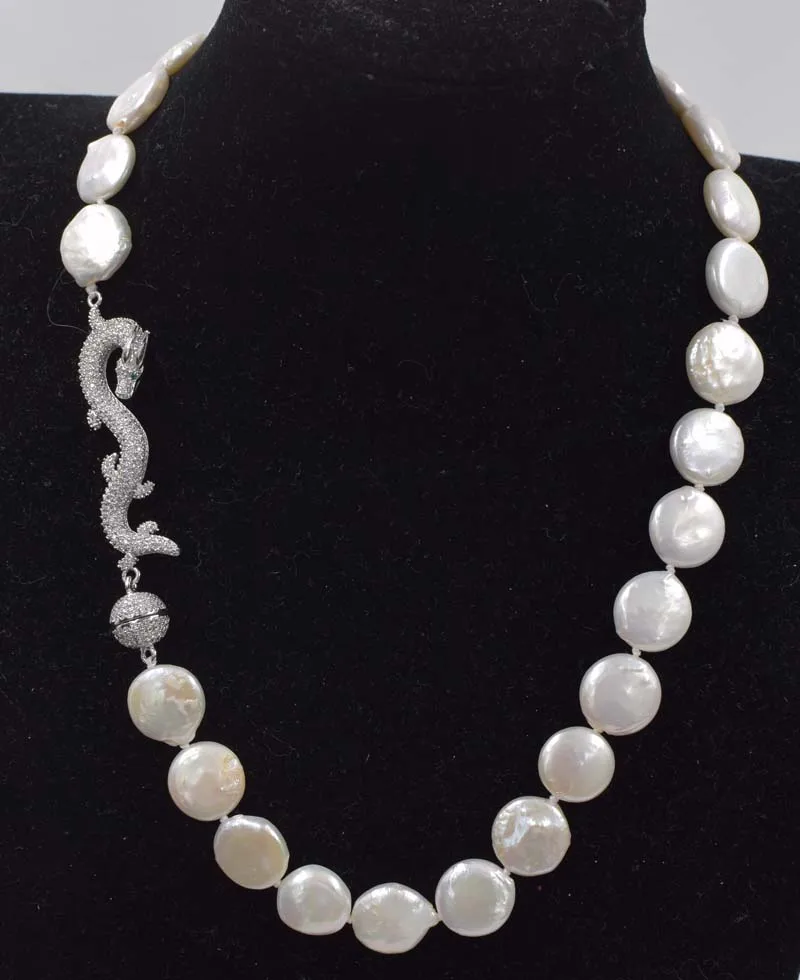 NEW nature white coin freshwater pearl 13-14mm necklace dargon clasp 19inch wholesale beads woman
NEW nature white coin freshwater pearl 13-14mm necklace dargon clasp 19inch wholesale beads woman