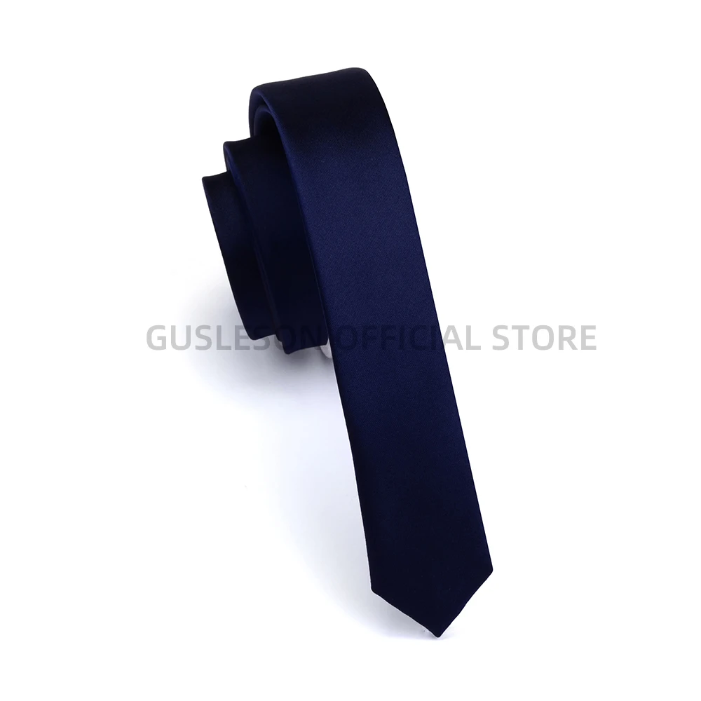 Супер тонкий галстук GUSLESON 3 см атласный красный желтый черный однотонный ручной