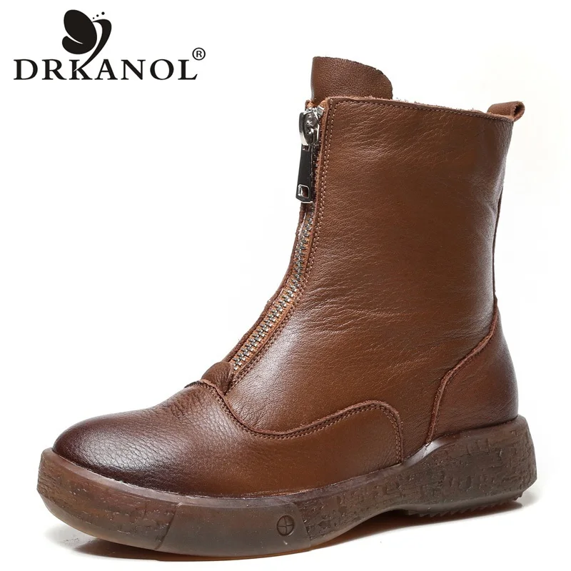 DRKANOL Soft Genuine Cow Leather Flat Ankle Boots For Women Autumn Winter Warm Short Boots Front Zipper Retro Casual Shoes Botas
DRKANOL Soft Genuine Cow Leather Flat Ankle Boots For Women Autumn Winter Warm Short Boots Front Zipper Retro Casual Shoes Botas