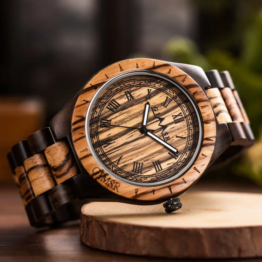 Роскошные Брендовые мужские часы GIMSR из дерева Zebrawood и черного с ремешком модные