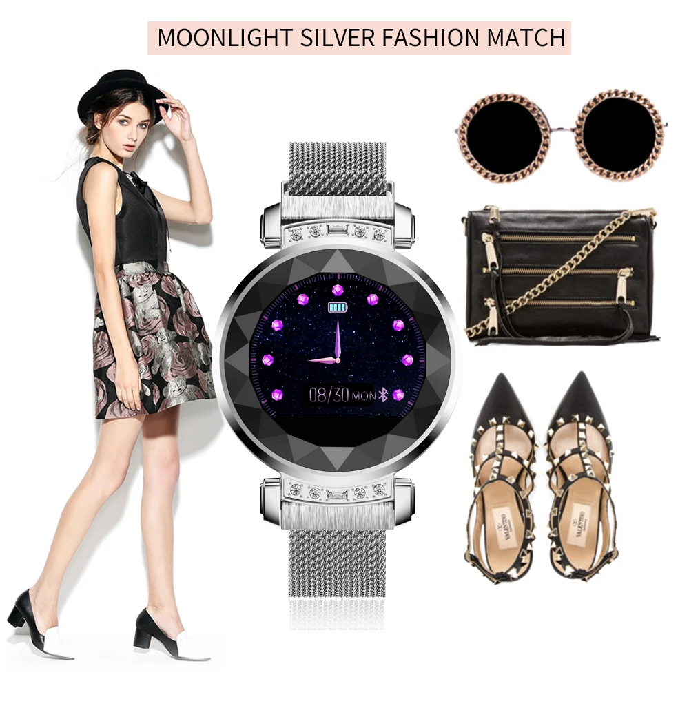 Оригинальные Смарт-часы H2 plus женские 3D Алмазные стеклянные часы браслет-трекер