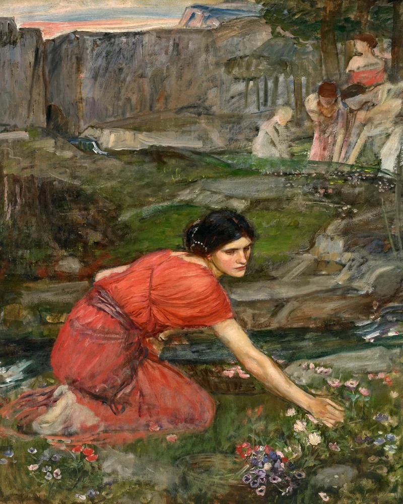 

Neo Classical figurative painting canvas portrait poster beauty picture giant art A Study Maidens Picking Flowers by a Stream