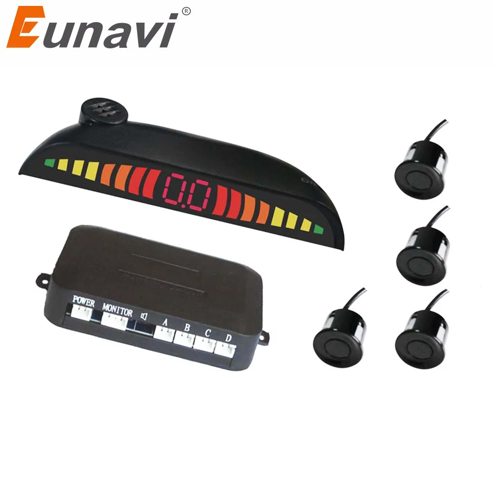 

Eunavi 4 Sensors Buzzer 22mm Car Parking Sensor Kit Reverse Backup Radar Sound Alert Indicator Probe System 12V