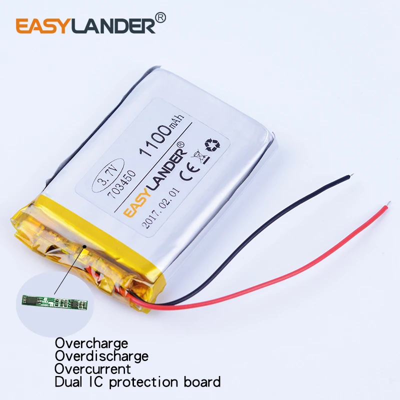 10pcs/Lot 703450 3.7V 1100mAh Rechargeable li Polymer Li-ion Battery For mp3 mp4 GPS DVR phon Electric toys Bluetooth speaker
10pcs/Lot 703450 3.7V 1100mAh Rechargeable li Polymer Li-ion Battery For mp3 mp4 GPS DVR phon Electric toys Bluetooth speaker