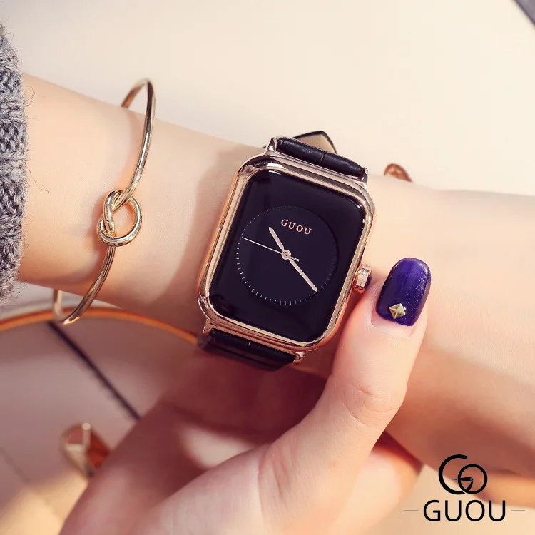 

GUOU Women's Watches Top Brand Luxury Rectangle Ladies Watch Women Watches Fashion Leather Clock relogio feminino reloj mujer