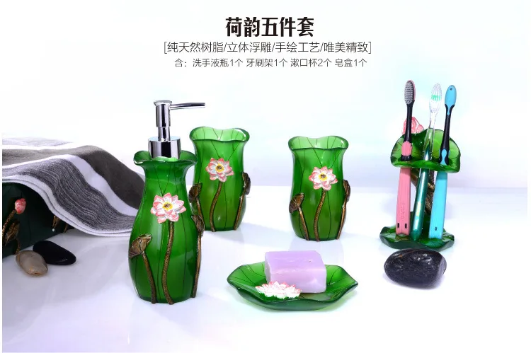 5 Pcs/Set Lotus Flowers Leaves Series Bathroom Supplies Wash Set Creative Resin Pastoral Style Bathroom Accessories Set
5 Pcs/Set Lotus Flowers Leaves Series Bathroom Supplies Wash Set Creative Resin Pastoral Style Bathroom Accessories Set