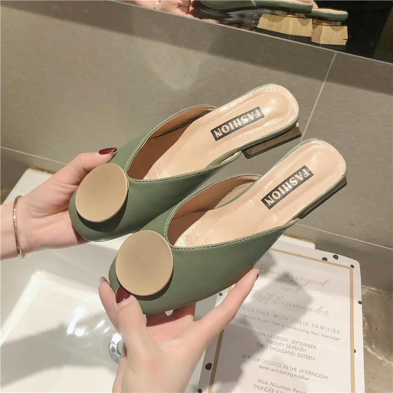 

Female Summer 2019 Closed Toe Leather Outside Slippers Brief Rubber Mules Low Loafer Ladies Med Modis New Outdoor Slides