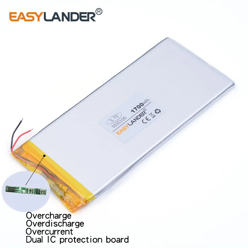 3pcs/Lot 3.7V 1700MAH 5035100 lithium Li ion polymer rechargeable battery 0535100 MP5 MP4 digital products E-book tablet pc
3pcs/Lot 3.7V 1700MAH 5035100 lithium Li ion polymer rechargeable battery 0535100 MP5 MP4 digital products E-book tablet pc