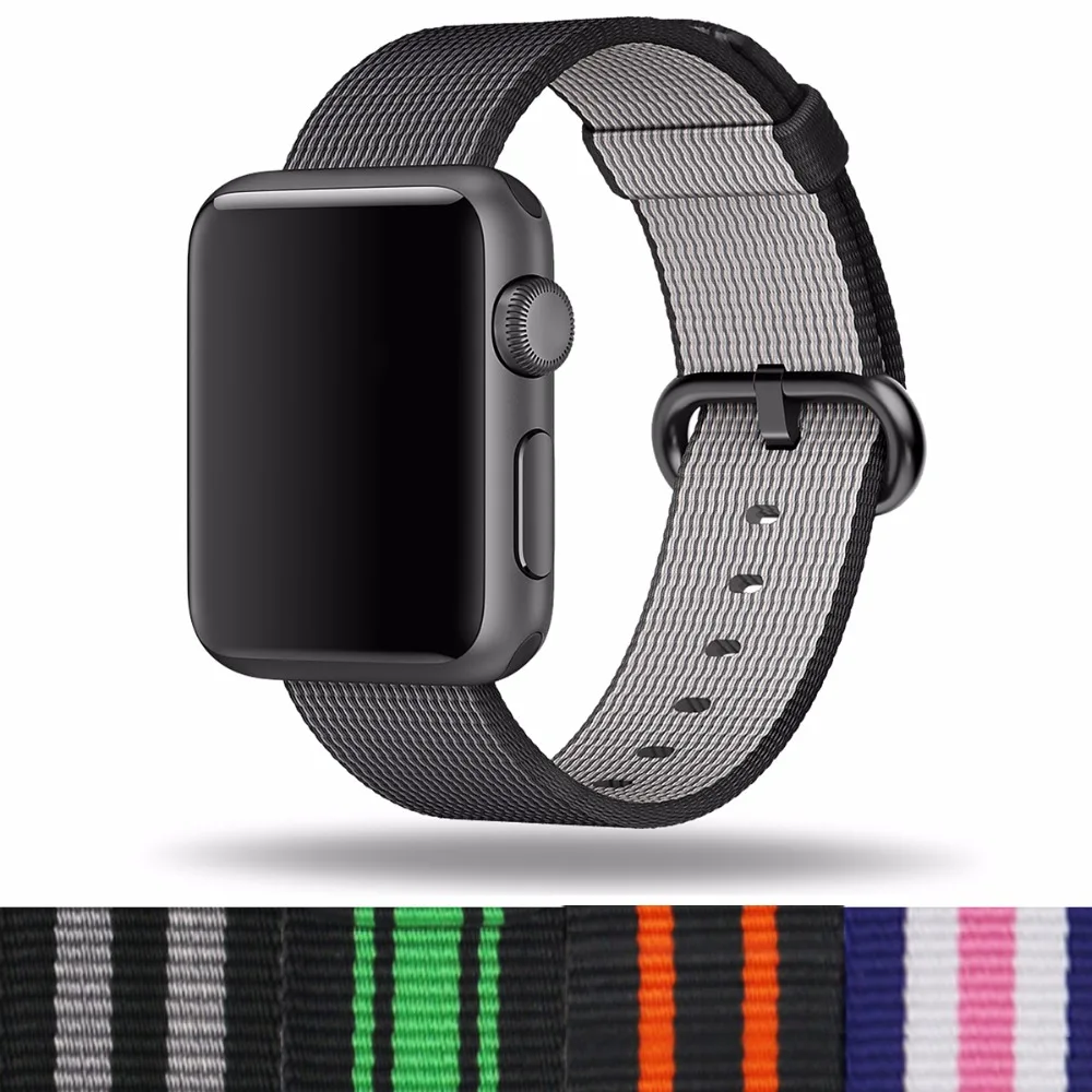 Спортивный тканый нейлоновый ремешок для мм Apple Watch 42mm 38 Круглый Пряжка замена