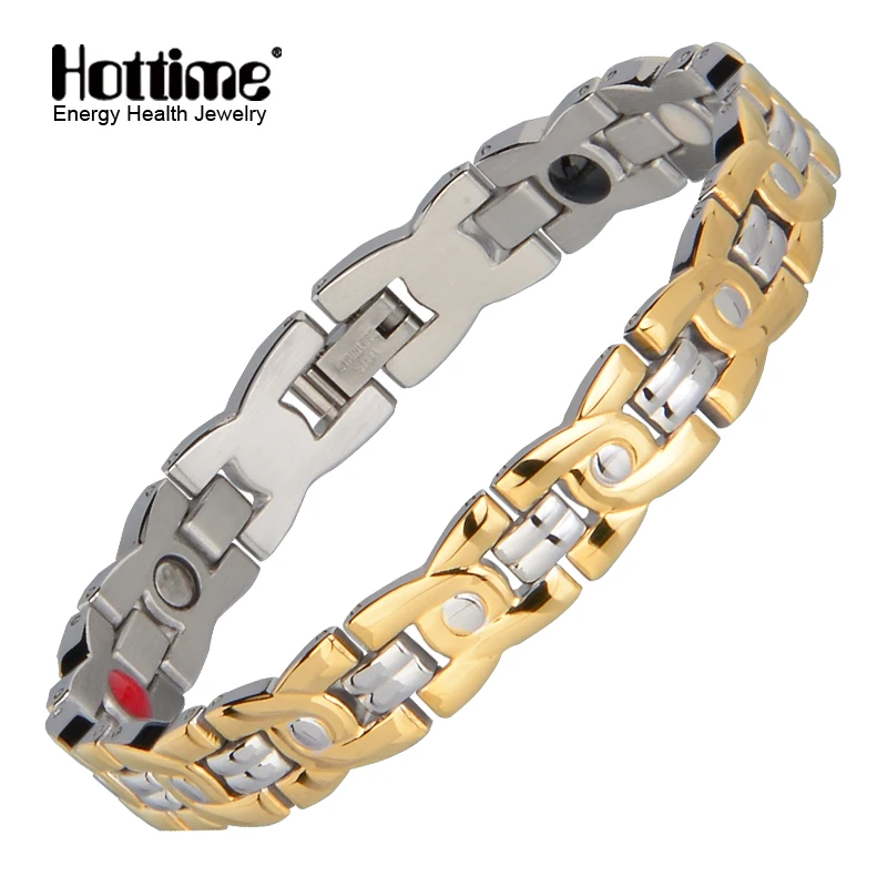 Магнитный браслет Hottime из нержавеющей стали для женщин золотой цвет цепь энергии