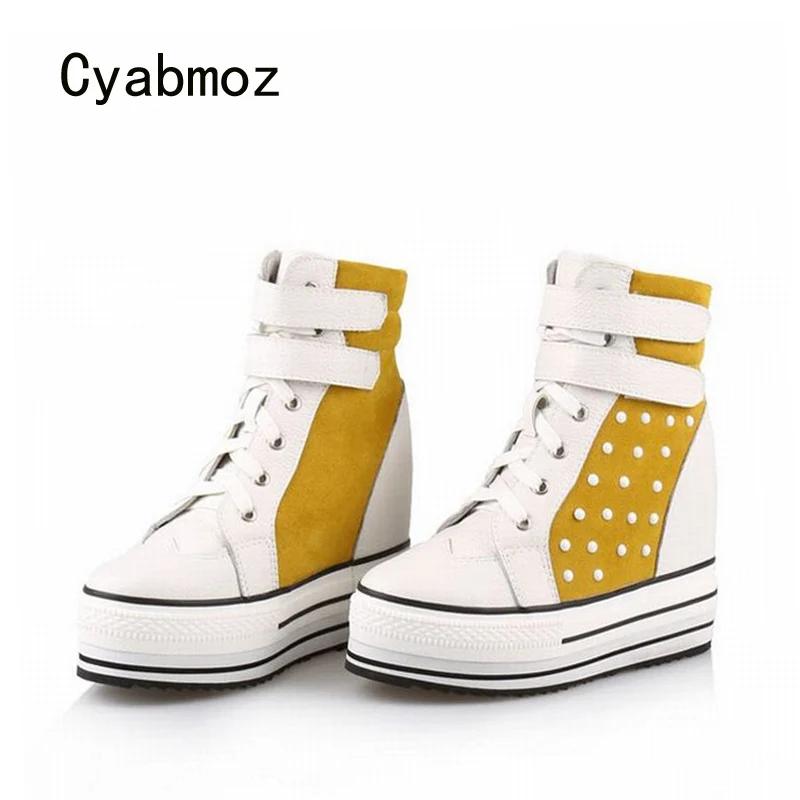 Cyabmoz/Женская обувь из натуральной кожи с заклепками; женская обувь смешанных цветов на платформе и высоком каблуке; Zapatillas Zapatos Mujer Tenis Feminino
Cyabmoz/Женская обувь из натуральной кожи с заклепками; женская обувь смешанных цветов на платформе и высоком каблуке; Zapatillas Zapatos Mujer Tenis Feminino