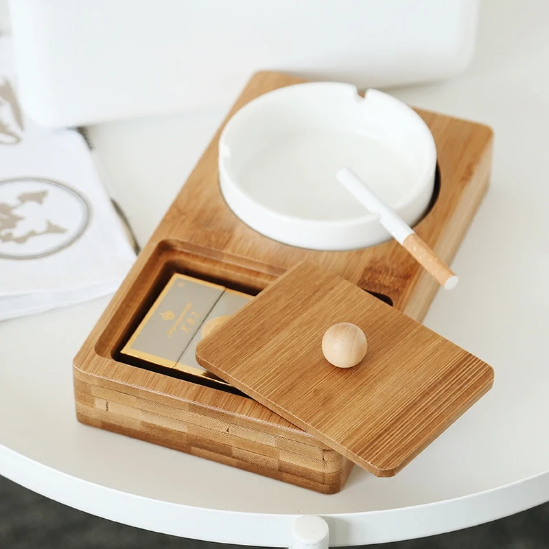 Creative Bamboo Ashtray Hotel Use Modern Style Eco Friendly Wood Storage Box with Ceramic Ashtray Multi-Use Table Decor
Creative Bamboo Ashtray Hotel Use Modern Style Eco Friendly Wood Storage Box with Ceramic Ashtray Multi-Use Table Decor