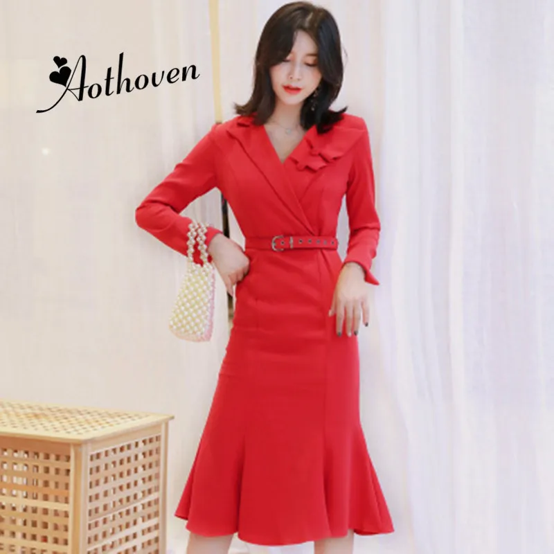 2018 Autumn Top Quality Mermaid Dress Women Red Notched Collar Long Sleeve Dress Vintage Bandage Bodycon Dresses Party Vestidos
2018 Autumn Top Quality Mermaid Dress Women Red Notched Collar Long Sleeve Dress Vintage Bandage Bodycon Dresses Party Vestidos