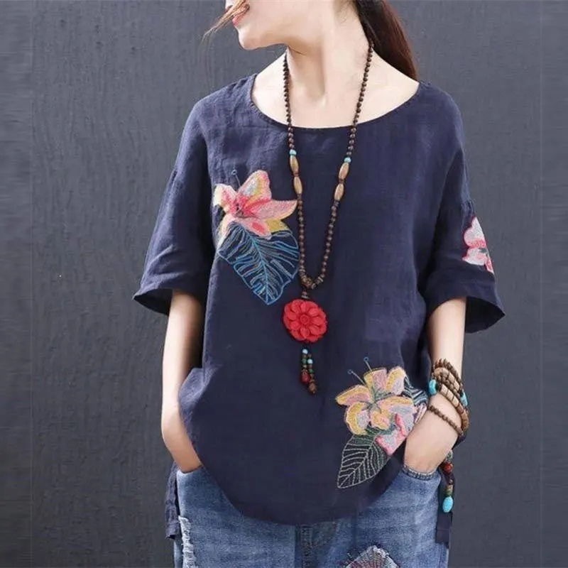 F&je Summer Style Cotton Linen Tops Plus Size Floral Embroidery Vintage Loose Short Sleeve Tshirt Lady O-neck Tee Shirt Big HX01
F&je Summer Style Cotton Linen Tops Plus Size Floral Embroidery Vintage Loose Short Sleeve Tshirt Lady O-neck Tee Shirt Big HX01