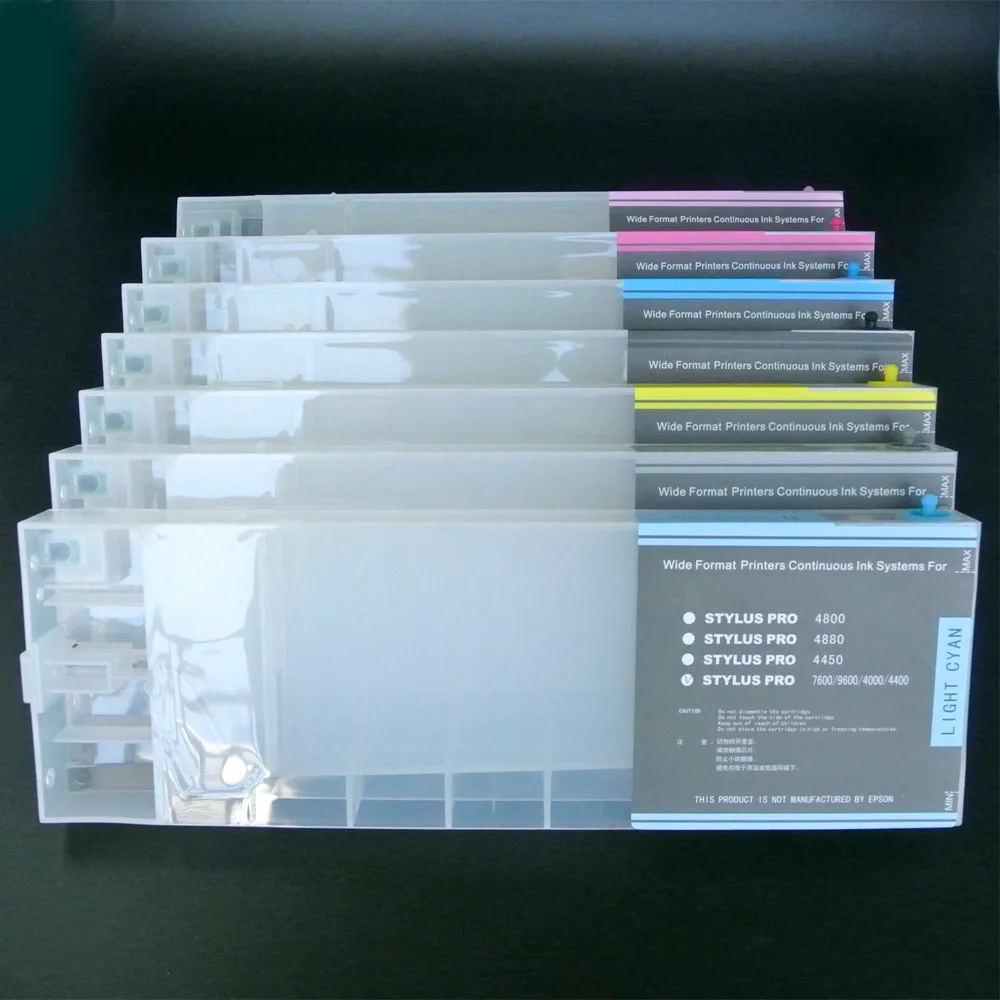 7 pieces/lot refillable ink cartridges for Epson stylus pro7600 9600ink cartridges with chips
7 pieces/lot refillable ink cartridges for Epson stylus pro7600 9600ink cartridges with chips