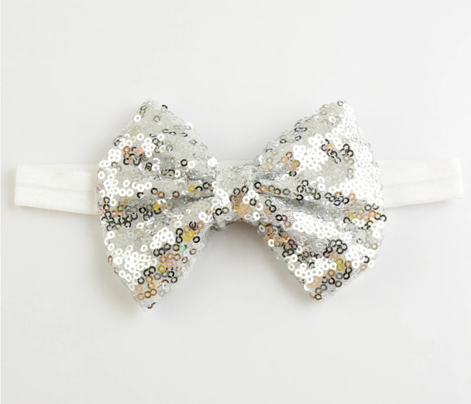 4.5" Messy Knot Sequin Bow For Headwrap Elastic Headband Hair Accessories