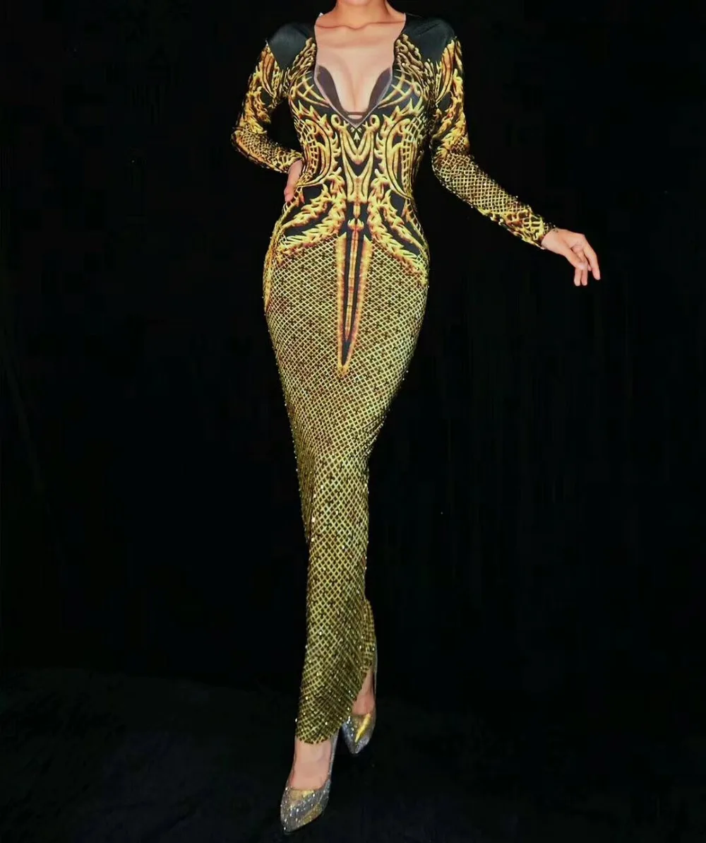 Women New Sexy 3D Printing Shiny Rhinestone Dress Lady Evening Party Luxurious Long Sleeves Dress Prom Team Performance Dresses
Women New Sexy 3D Printing Shiny Rhinestone Dress Lady Evening Party Luxurious Long Sleeves Dress Prom Team Performance Dresses