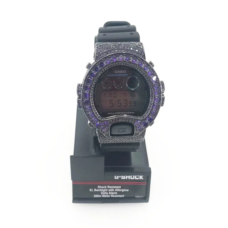 Бесплатная доставка DW6900 пользовательский G shock безель с фиолетовым алмазом для