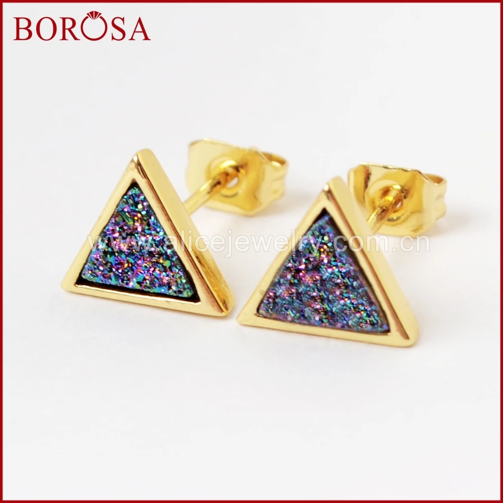 BOROSA 5/10Pairs Triangle Gold Color Bezel Rainbow Titanium Druzy Stud Earrings Fashion Drusy Earring Jewelry for Women ZG0279
BOROSA 5/10Pairs Triangle Gold Color Bezel Rainbow Titanium Druzy Stud Earrings Fashion Drusy Earring Jewelry for Women ZG0279